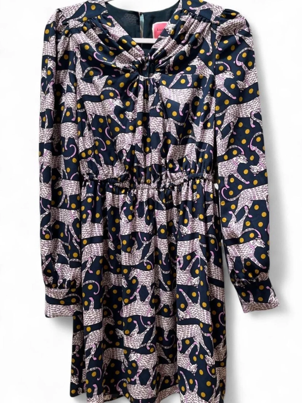 kate spade Navy Dress with Pink Leopard and Yellow Dot Print